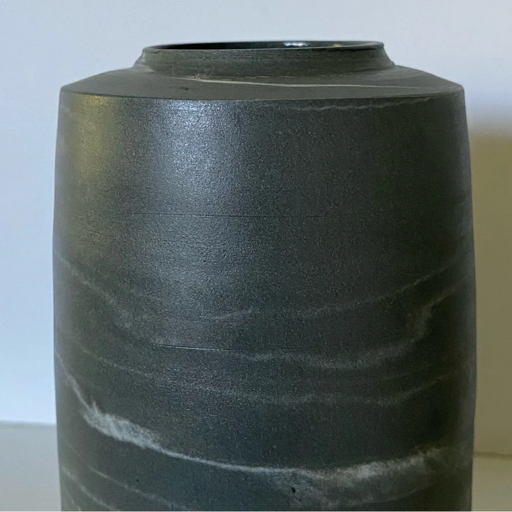 Clay Swirl Pottery Vase Handmade Gray White Marble Look 6” Matte Finish Nemadji